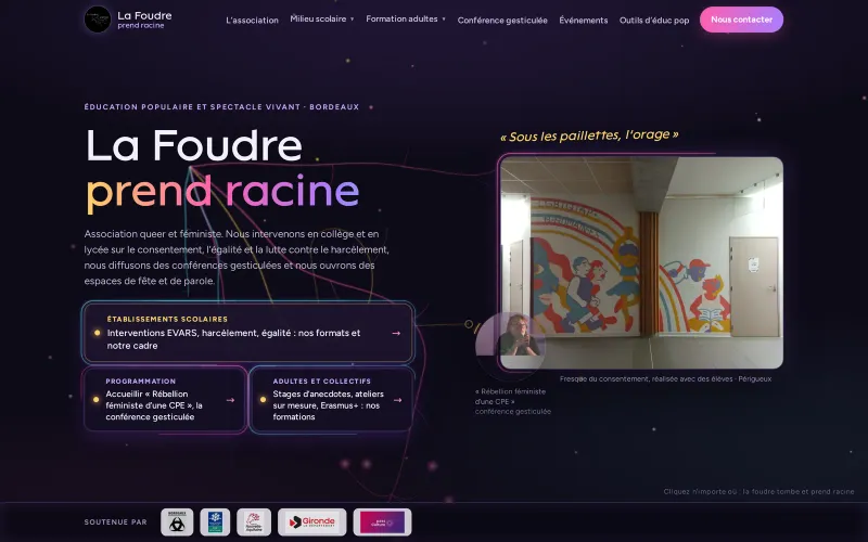 Page d'accueil du site de l'association La Foudre prend racine